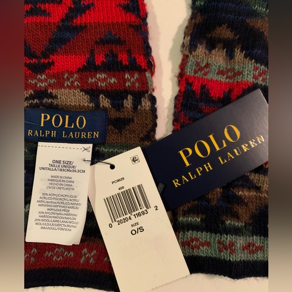 NWT POLO RALPH LAUREN Men's Knit Southwestern Aztec Scar 12" X 72" Multi Colours - Picture 4 of 4